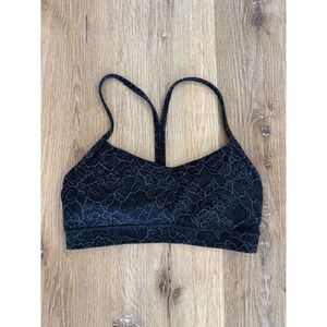 Lululemon Flow Y Bra Nulu Light Support Black Gray Lacescape Sports Bra 6 W2BJAS